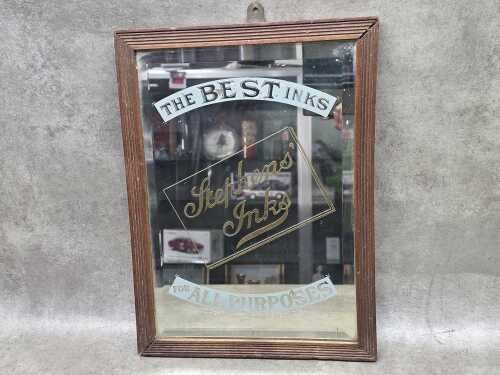Antique Burnham & Co. printed mirror for Stephens' Inks