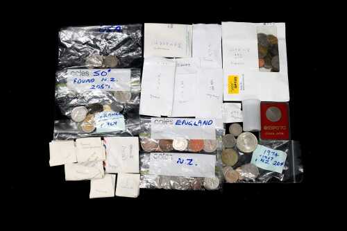 Group of assorted world coins.