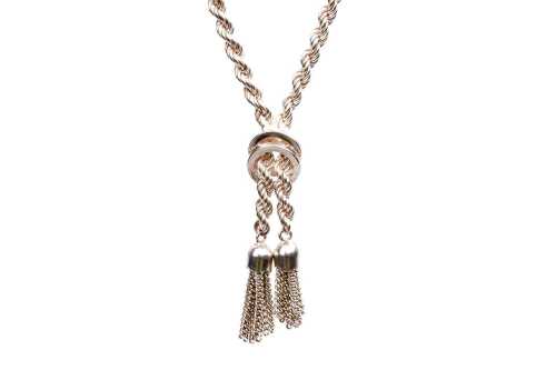 A rope link necklace with double tassle in sterling silver