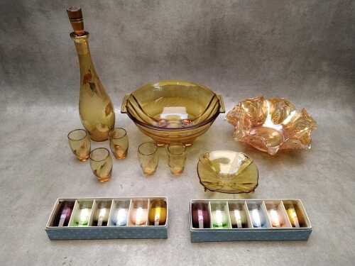 Assorted coloured glassware