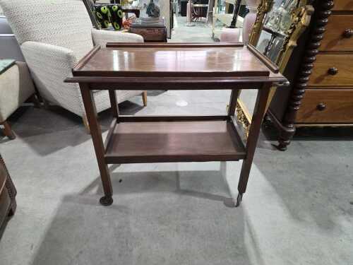 Mahogany two-tier tea auto trolley on castors