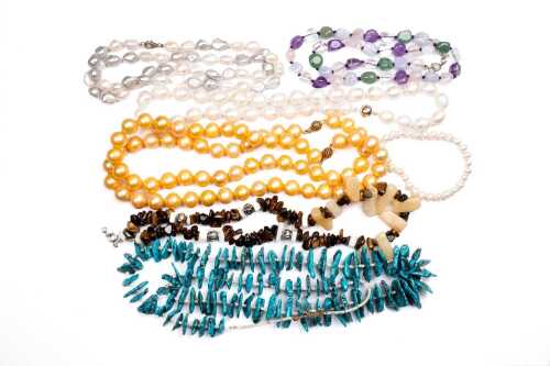 Collection of gemstone necklaces and one bracelet