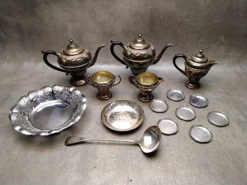 Silver-plated teas service, including teapot