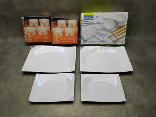 Ceramic serving ware including an Asian 29 piece dinner set, 4x M&W Motion platters, etc.