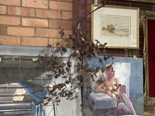 Copper wall decoration of leaves and buds