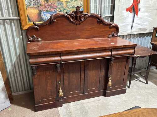 Victorian mahogany breakfront chiffonier sideboard with carved scroll back