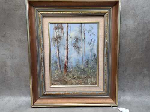 Pauline Stewart (1936- ), In Sherbrooke Forest. Oil painting on board