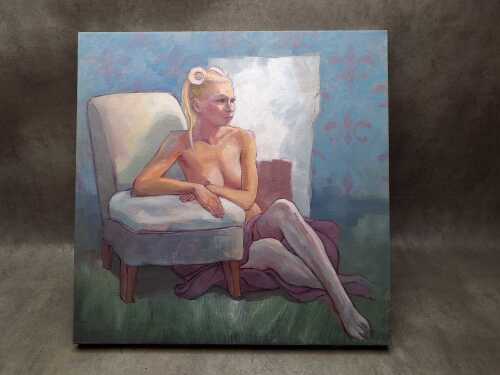 Roz McQuillan, Carmen in White Stockings. Oil painting on linen