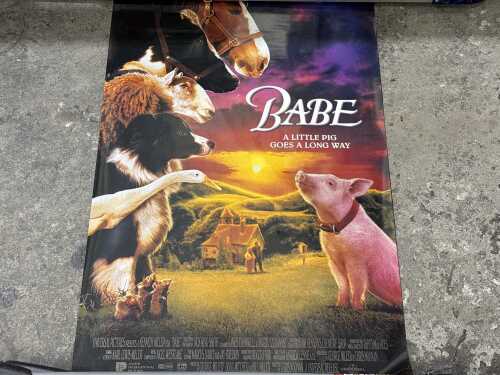 Childrens' movie day bill posters including Babe, Aladdin, Pinocchio, etc
