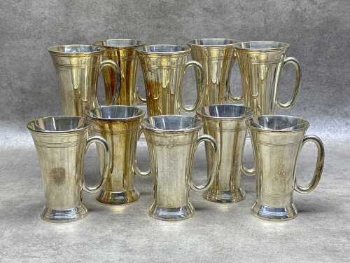 Ten silver-plated flared mugs