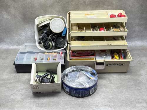 Fishing accessories incluidng reels and tackle boxes