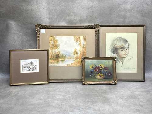 Group of assorted artworks including Arthur R. Ward (1900-1964), (Australian landscape), watercolour on paper