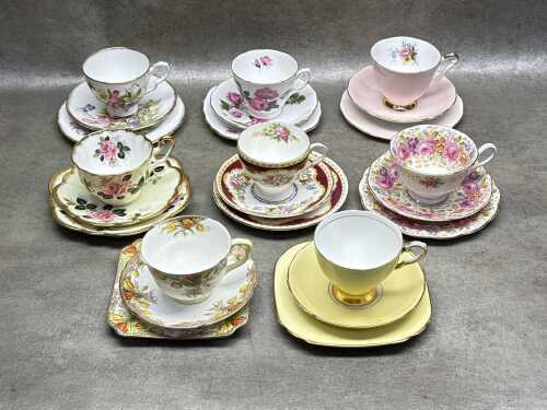 Eight English porcelain trios including Royal Albert, Royal Doulton, etc.