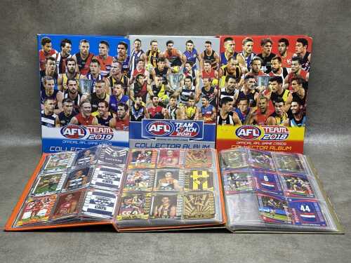 Five AFL football collector albums with game cards
