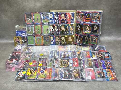 AFL football collector album with game cards and loose cards