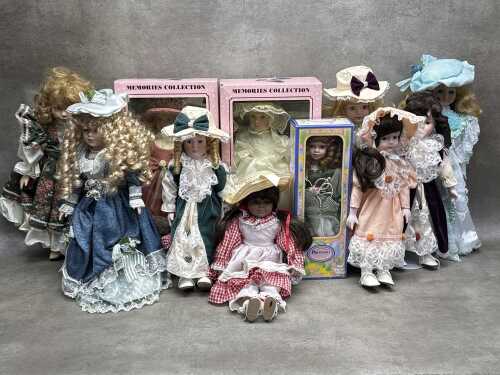 Collection of porcelain dolls, some boxed