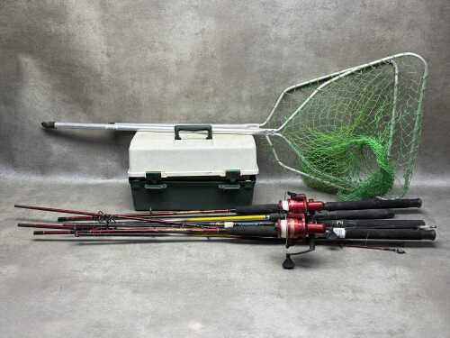 Fishing rods, nets and tackle box