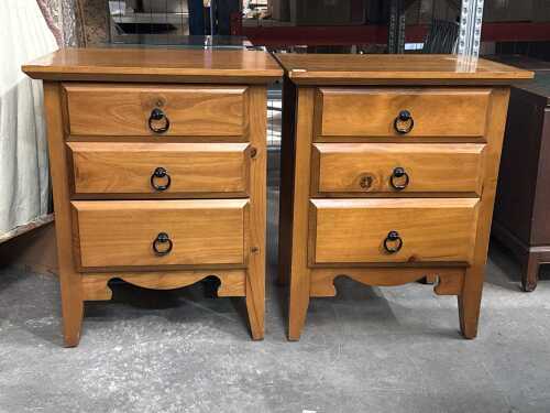 A pair of Pine 3 drawer bedsides