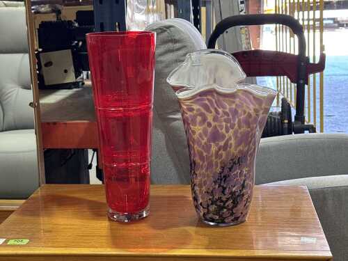 Two art glass vases including red Krosno and a cased, ripple-edged vase.