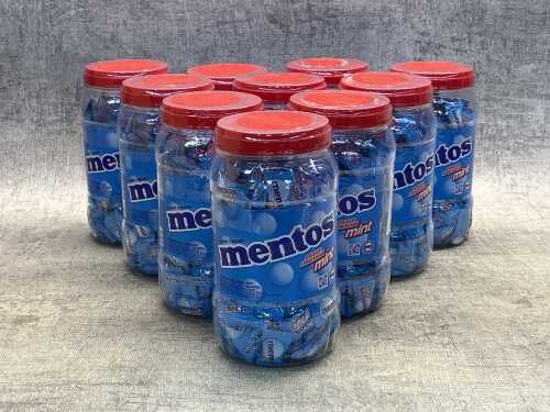 Ten jars of Mentos mint