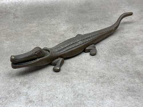 Cast brass crocodile nutcracker