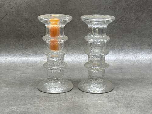 Two Iittala Festivo glass candleholders