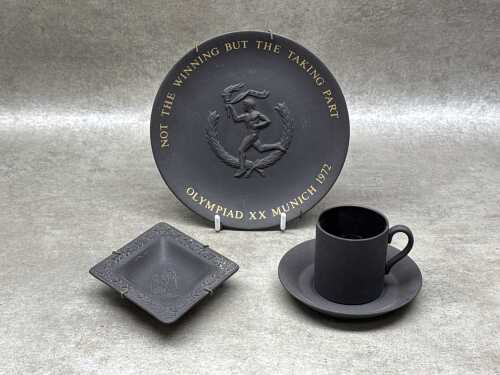 Three Wedgwood black basalt pieces including Olympiad XX Munich 1972