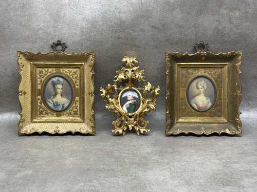 Three miniature portraits on porcelain including Napoleon, Marie Antoinette and Adelaide di Savona