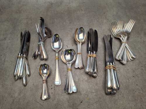 English silver-plated cutlery setting for six