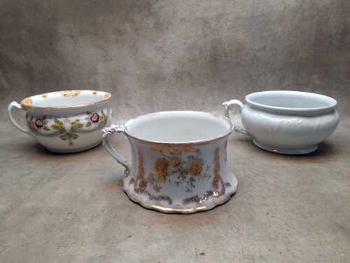 Three antique chamberpots including Johnson Bros., Meakin, etc