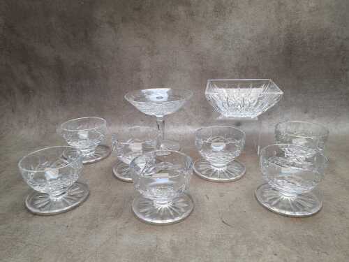 Assorted Waterford cut crystal including seven dessert bowls, comport and sweet dish