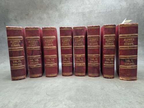 Eight antique volumes of Archibald Alison's History of Europe