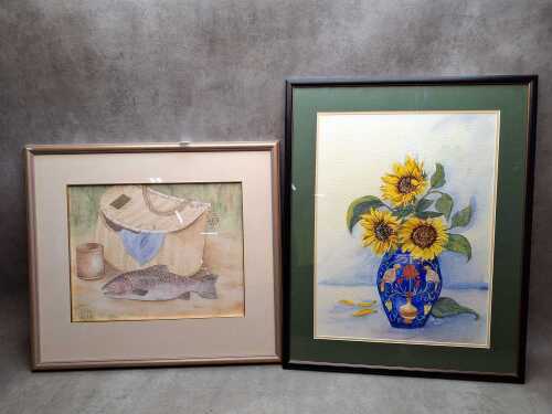 Two watercolour still life paintings