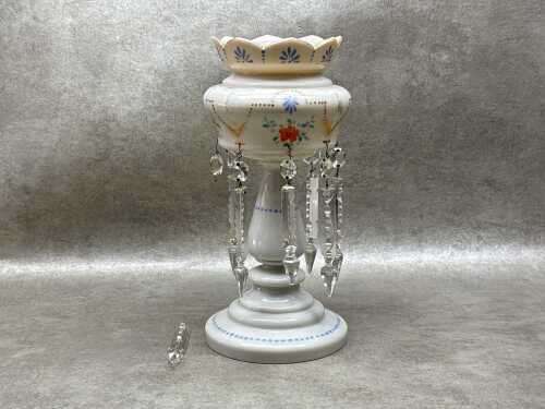 Antique hand painted milk glass lustre
