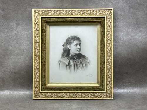 Antique photographic portrait of a young girl on milk glass