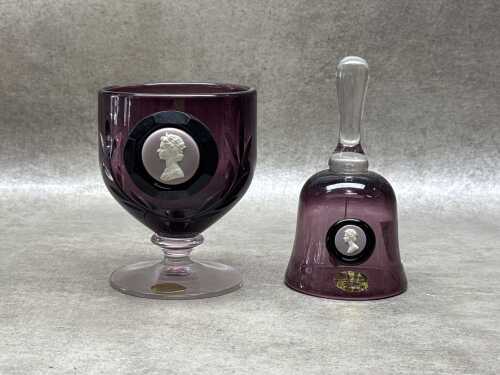 Wedgwood Queen Elizabeth II Silver Jubilee glass bell and goblet