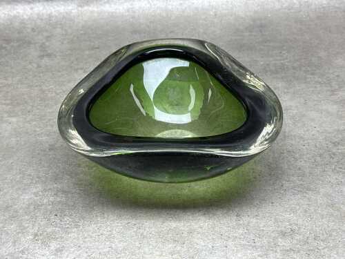 Green art glass ashtray