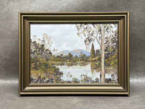H.A.G. Heerings, Australian landscape painting (Creek scene), oil on board