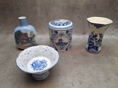 Four Royal Copenhagen and Delft porcelain pieces