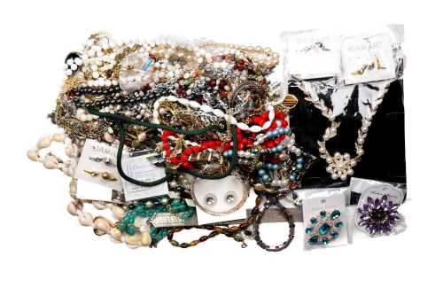Collection of costume jewellery in a box.