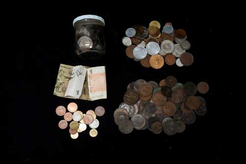 Group of World coins and bank notes