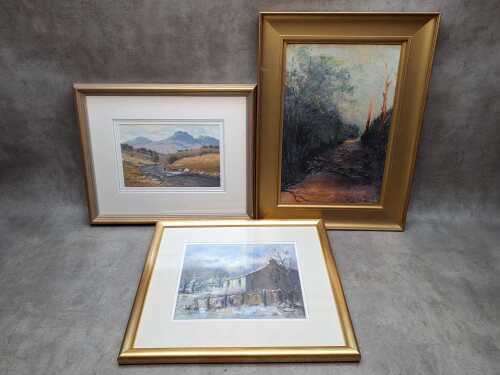 Three landscape oil paintings including Michael McCarthy (1940- ), The Trout Stream,
