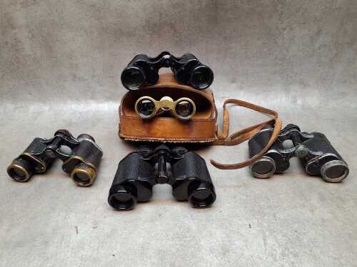 Five pairs of binoculars including Carl Zeiss