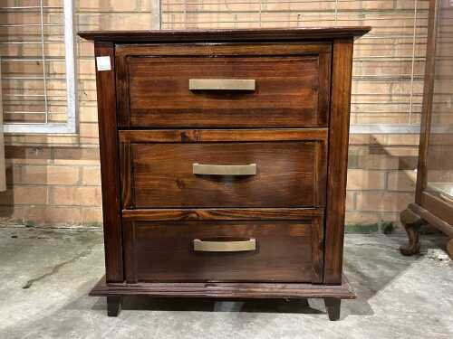 Timber three-drawer bedside chest