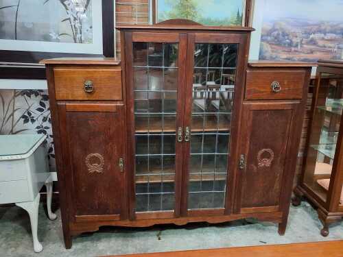 Edwardian leadlight display cabinet