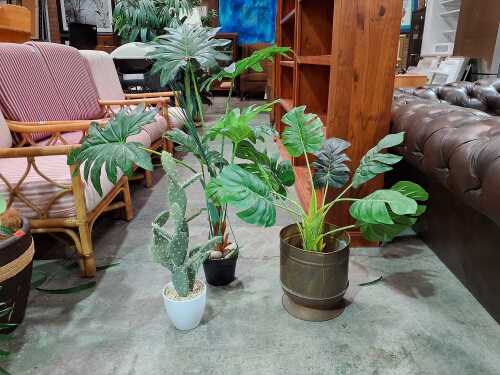 Three potted faux plants