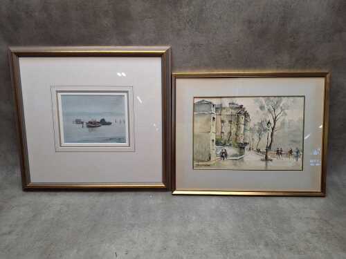 Two watercolour paintings on paper including Jeffrey Wilson (working 1980s), Distant Moorings - Williamstown 1988