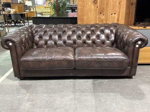 Brown leather Chesterfield settee
