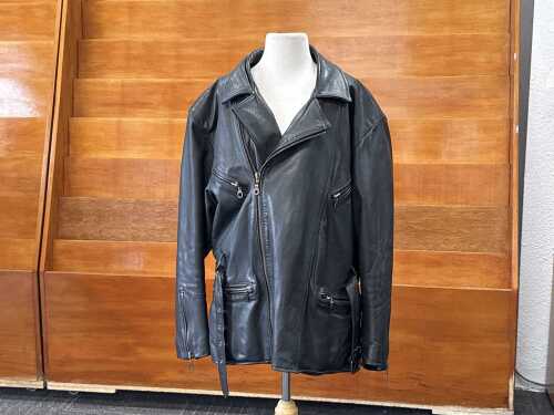 Minorama black leather motorcycle jacket
