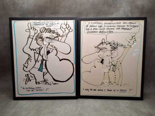 Two framed WEG (William Ellis Green) cartoons